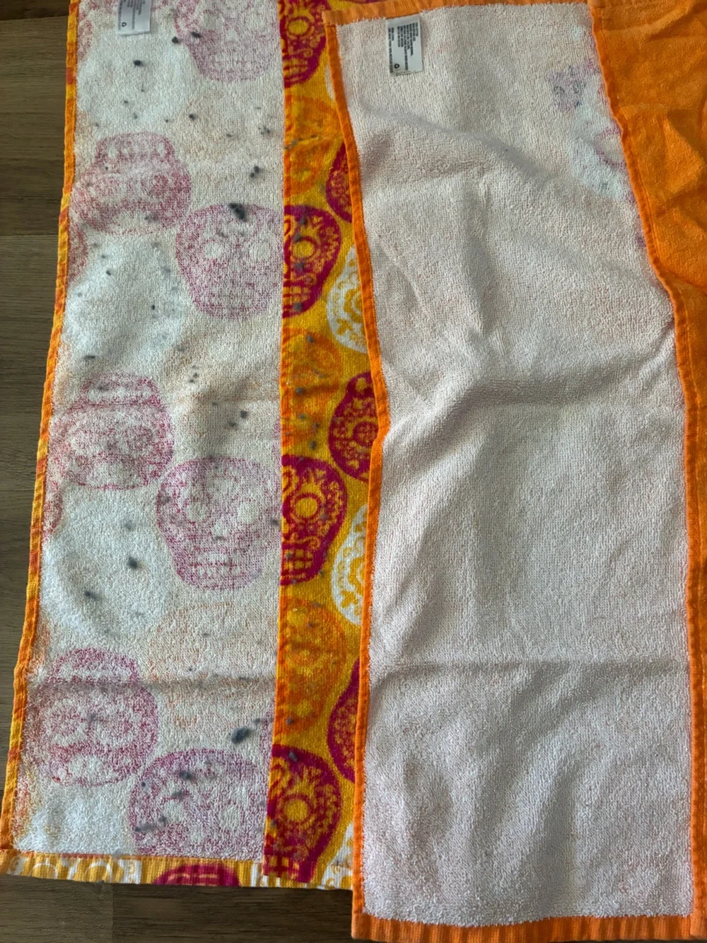 Day of the Dead Sugar Skull Cotton Hand Towels Set of 2 Halloween Fall EUC